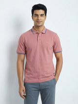 Men T-Shirt Textured Pink Regular Fit