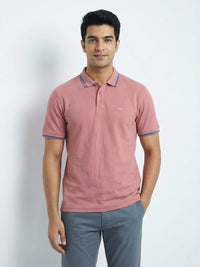 Men T-Shirt Textured Pink Regular Fit