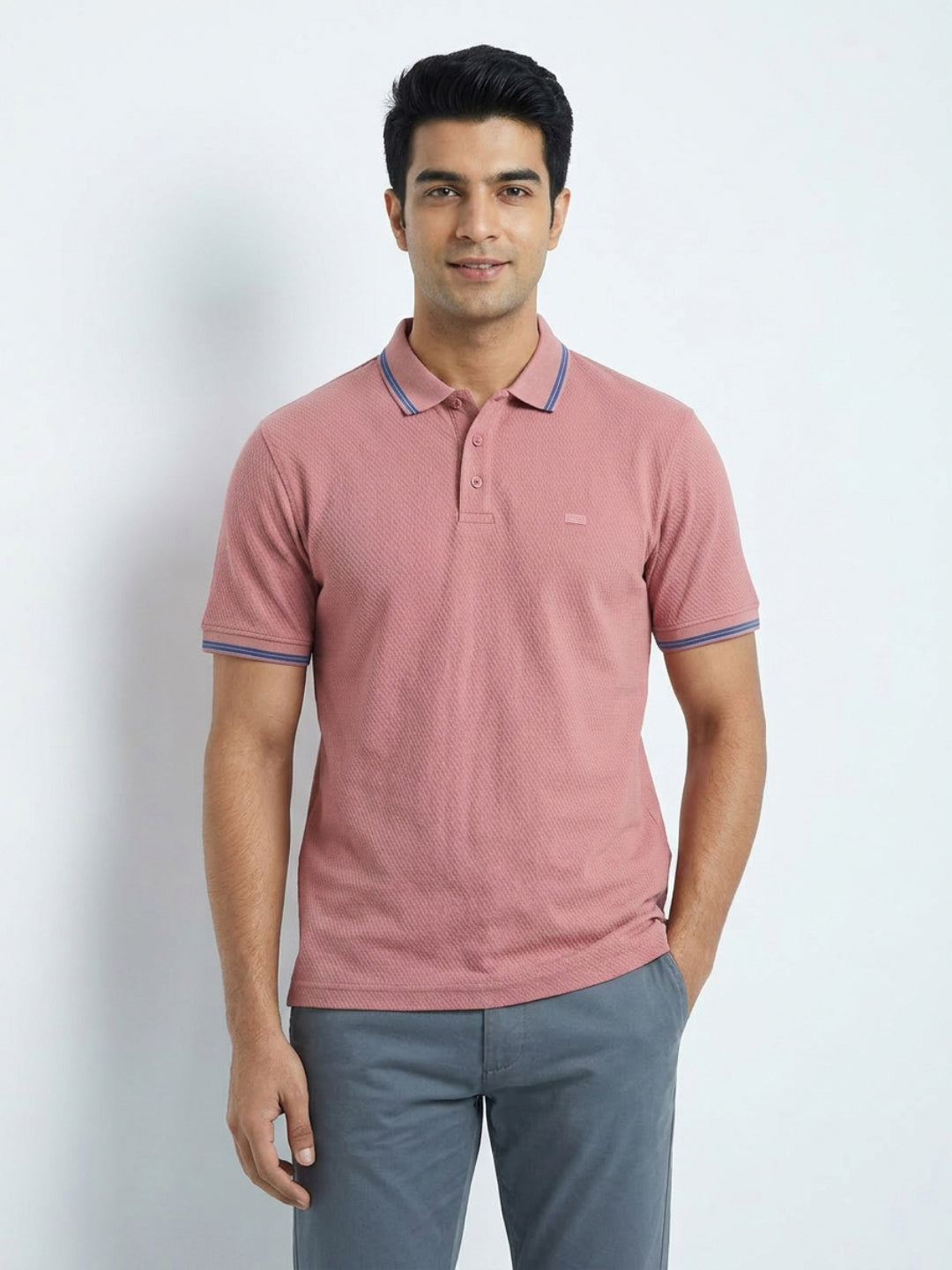 Men T-Shirt Textured Pink Regular Fit