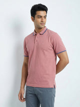 Men T-Shirt Textured Pink Regular Fit