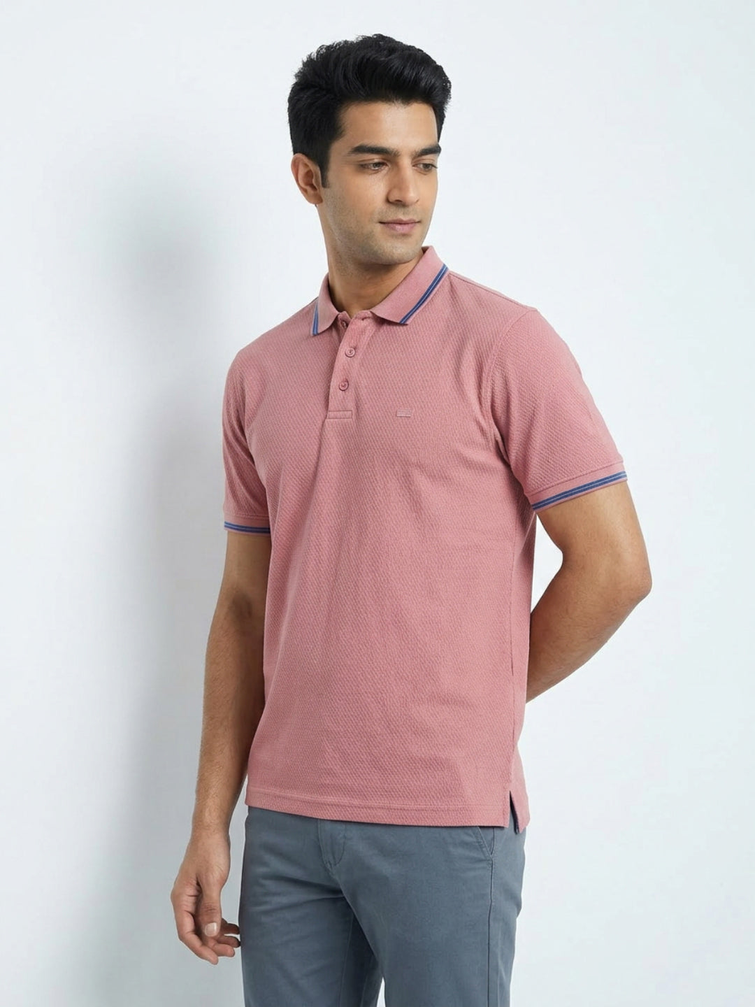 Men T-Shirt Textured Pink Regular Fit