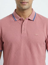 Men T-Shirt Textured Pink Regular Fit
