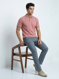 Men T-Shirt Textured Pink Regular Fit
