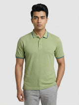 Men T-Shirt Textured Green Regular Fit