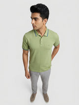 Men T-Shirt Textured Green Regular Fit