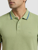 Men T-Shirt Textured Green Regular Fit