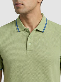 Men T-Shirt Textured Green Regular Fit