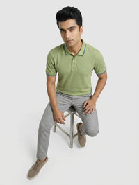 Men T-Shirt Textured Green Regular Fit