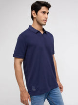 Men T-Shirt Textured Blue Regular Fit