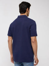 Men T-Shirt Textured Blue Regular Fit