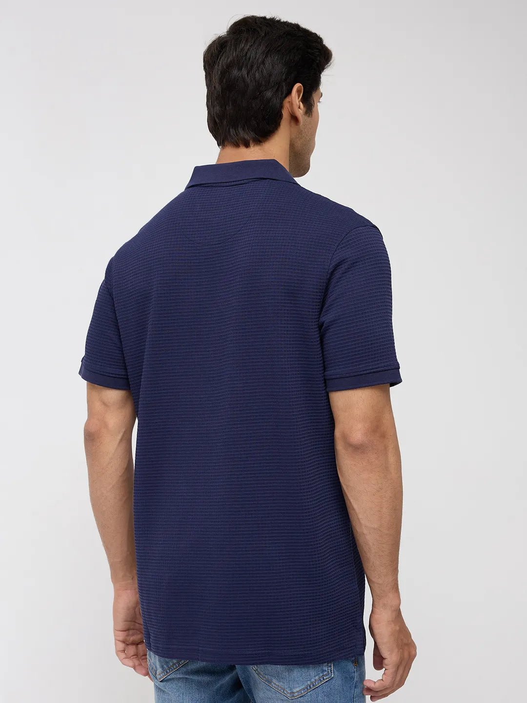 Men T-Shirt Textured Blue Regular Fit