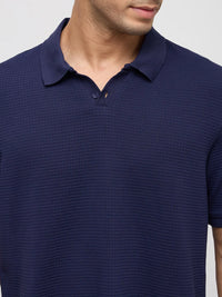 Men T-Shirt Textured Blue Regular Fit