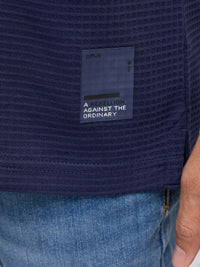 Men T-Shirt Textured Blue Regular Fit