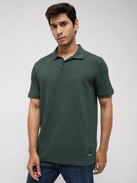 Men T-Shirt Textured Green Regular Fit