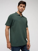 Men T-Shirt Textured Green Regular Fit