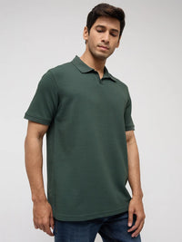 Men T-Shirt Textured Green Regular Fit