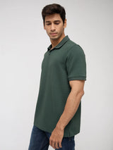 Men T-Shirt Textured Green Regular Fit