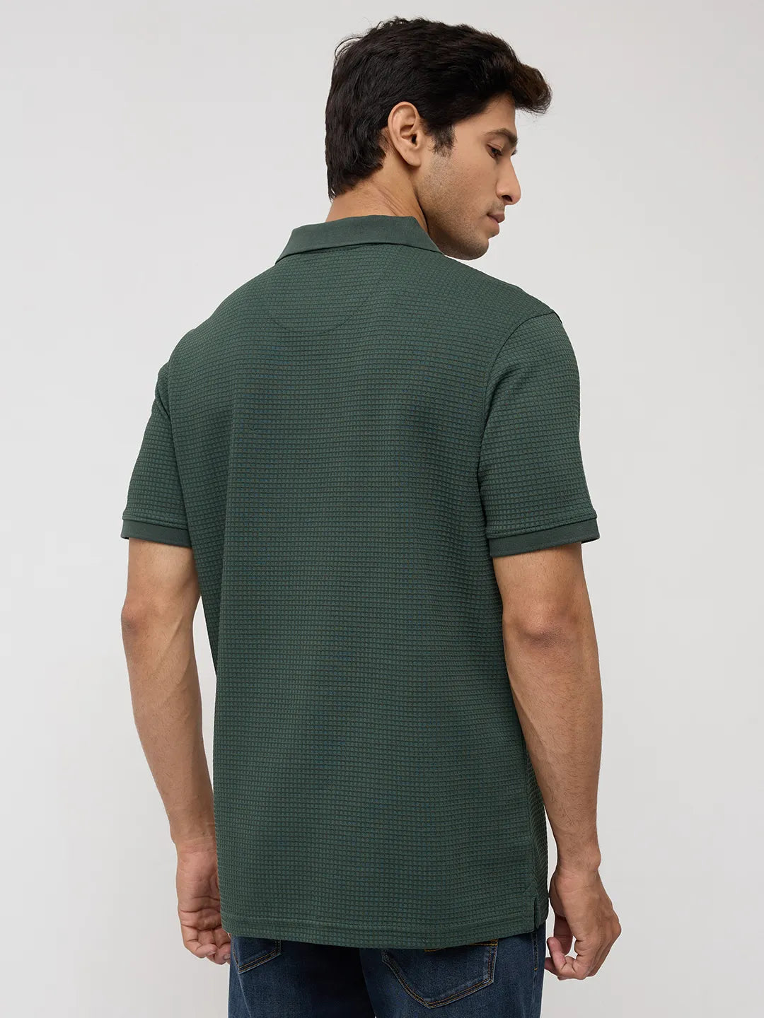 Men T-Shirt Textured Green Regular Fit