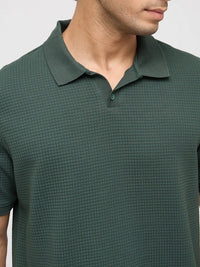 Men T-Shirt Textured Green Regular Fit