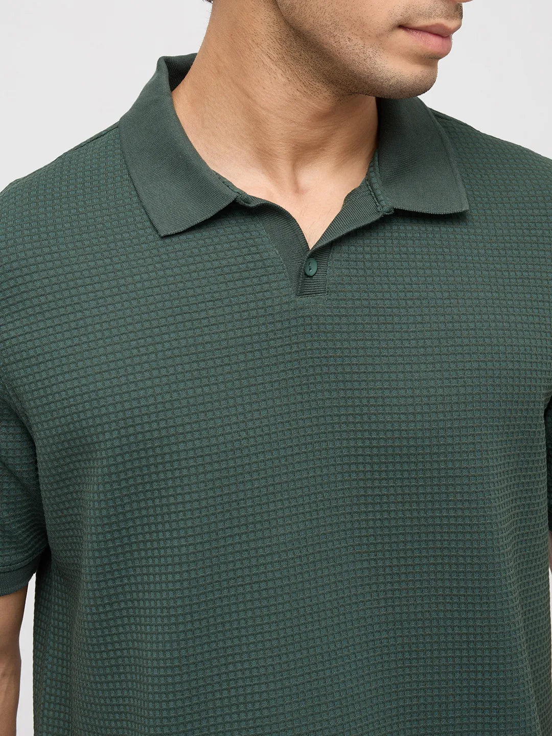 Men T-Shirt Textured Green Regular Fit