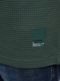 Men T-Shirt Textured Green Regular Fit