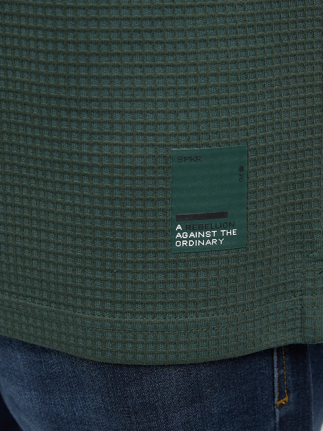 Men T-Shirt Textured Green Regular Fit