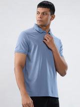 Men T-Shirt Solid Blue Regular Fit