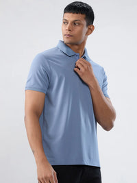 Men T-Shirt Solid Blue Regular Fit
