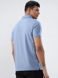 Men T-Shirt Solid Blue Regular Fit