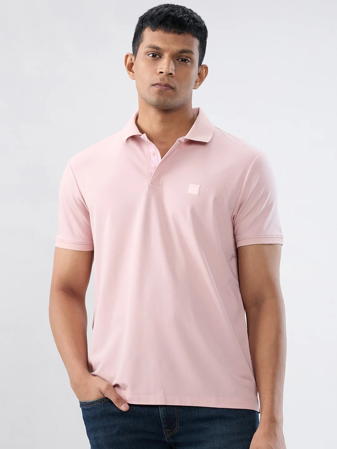 Men T-Shirt Solid Pink Regular Fit