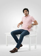 Men T-Shirt Solid Pink Regular Fit