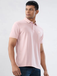 Men T-Shirt Solid Pink Regular Fit