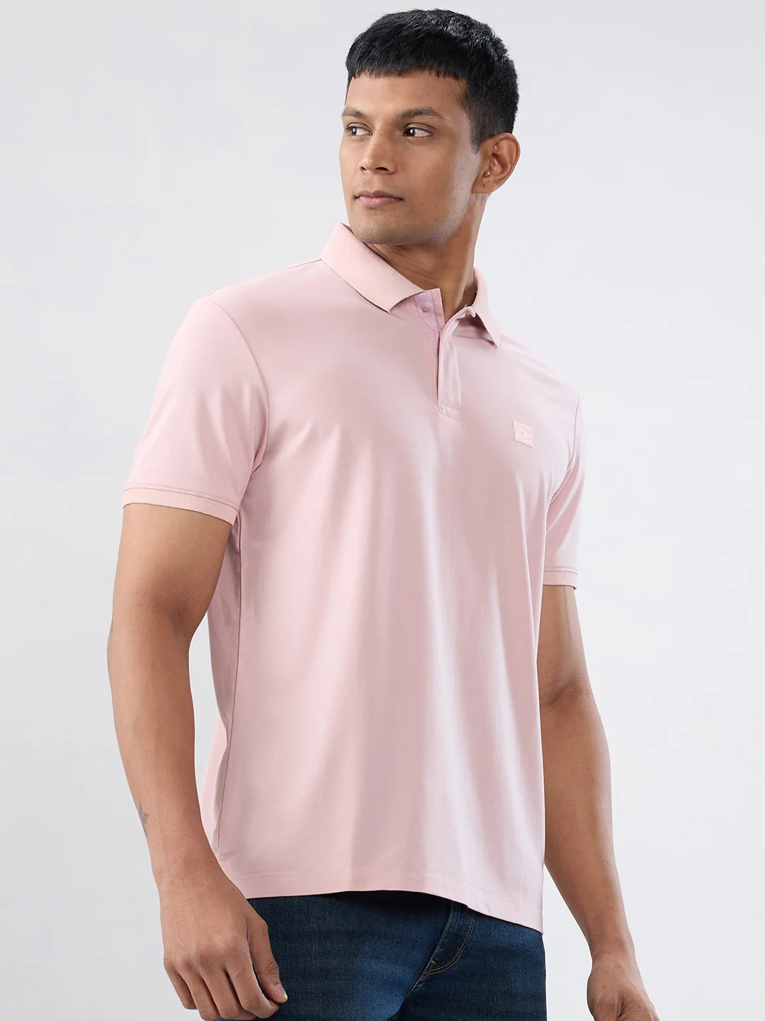 Men T-Shirt Solid Pink Regular Fit