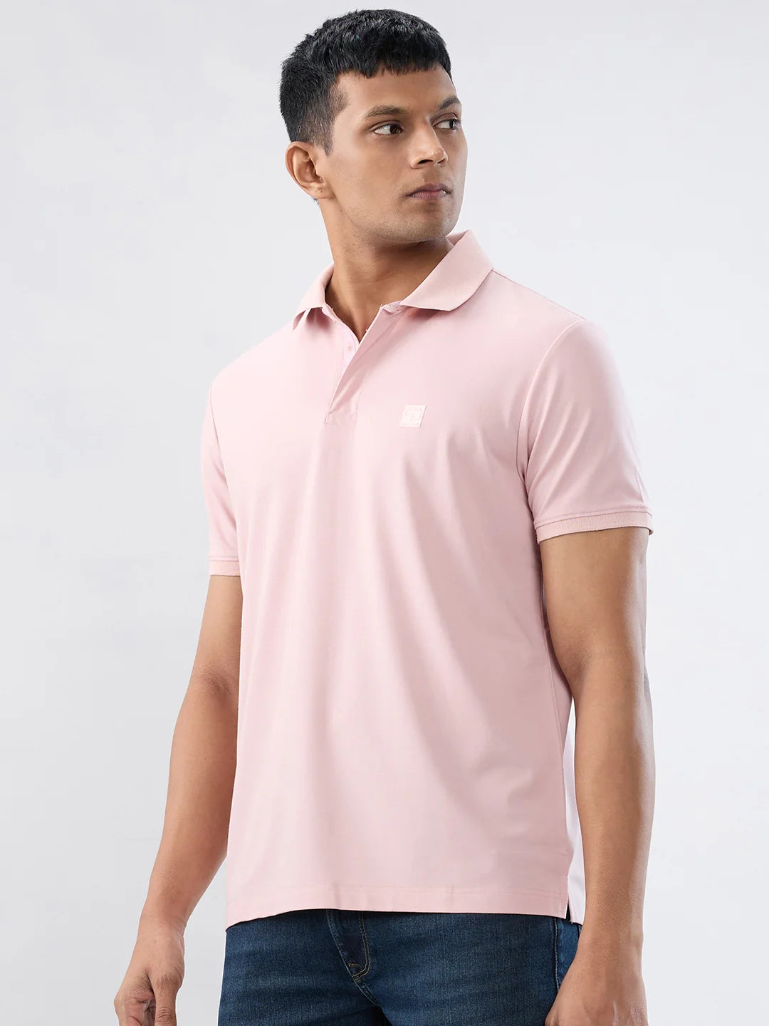 Men T-Shirt Solid Pink Regular Fit