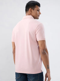 Men T-Shirt Solid Pink Regular Fit