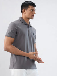 Men T-Shirt Solid Grey Regular Fit