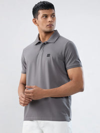 Men T-Shirt Solid Grey Regular Fit