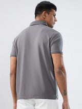 Men T-Shirt Solid Grey Regular Fit