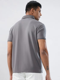 Men T-Shirt Solid Grey Regular Fit