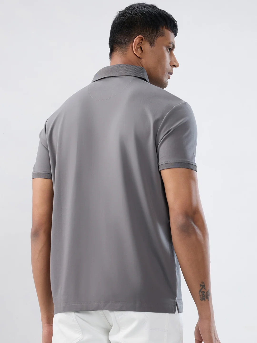 Men T-Shirt Solid Grey Regular Fit
