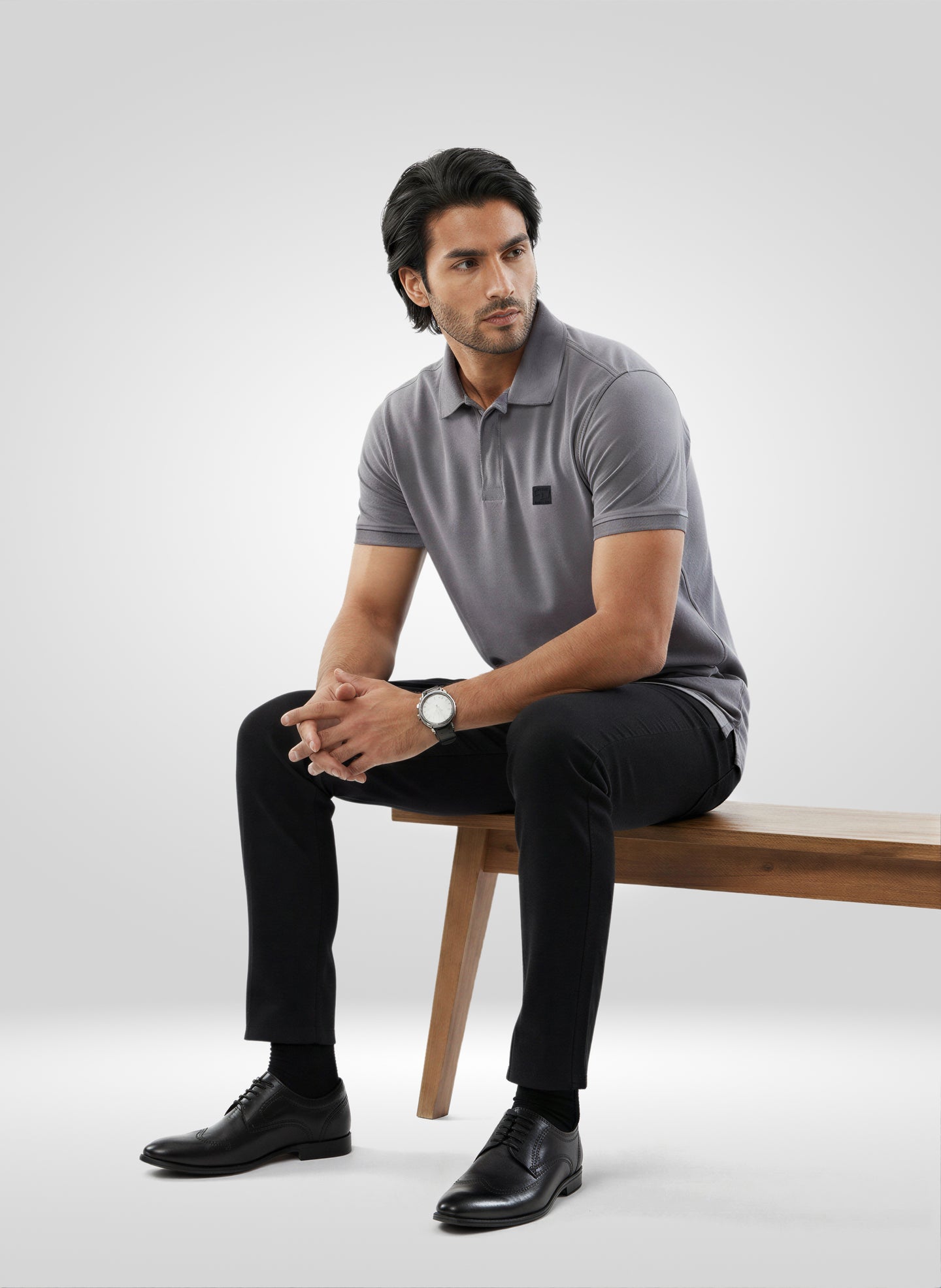 Men T-Shirt Solid Grey Regular Fit