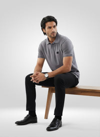 Men T-Shirt Solid Grey Regular Fit