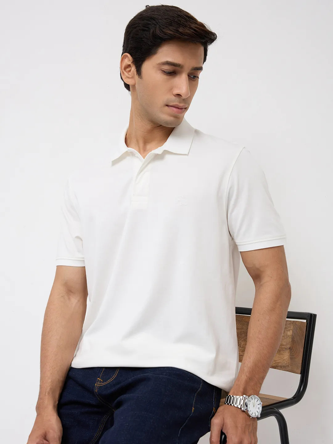Men T-Shirt Solid White Regular Fit