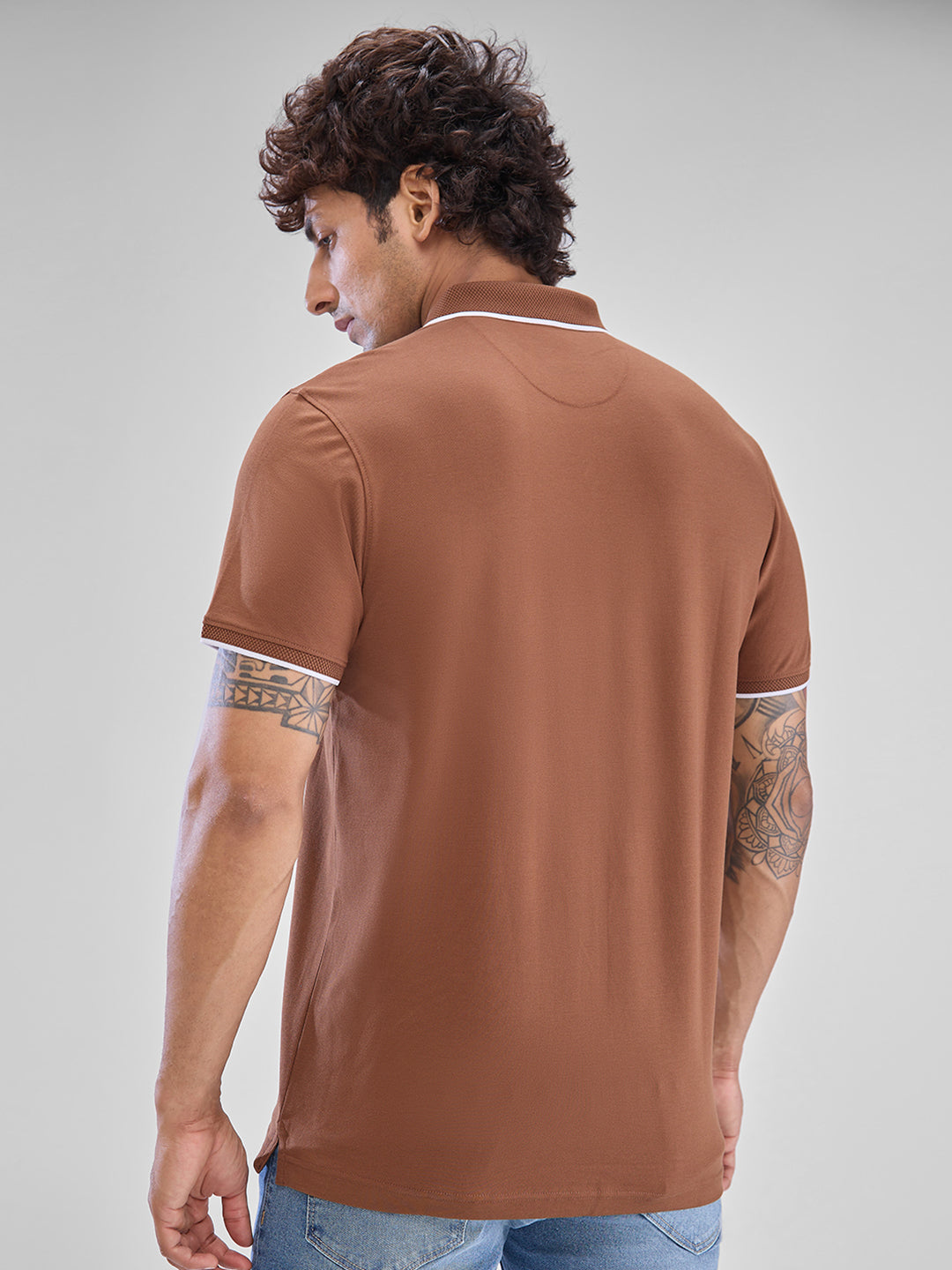 Spykar Bison Brown Cotton Half Sleeve  Tshirt For Men