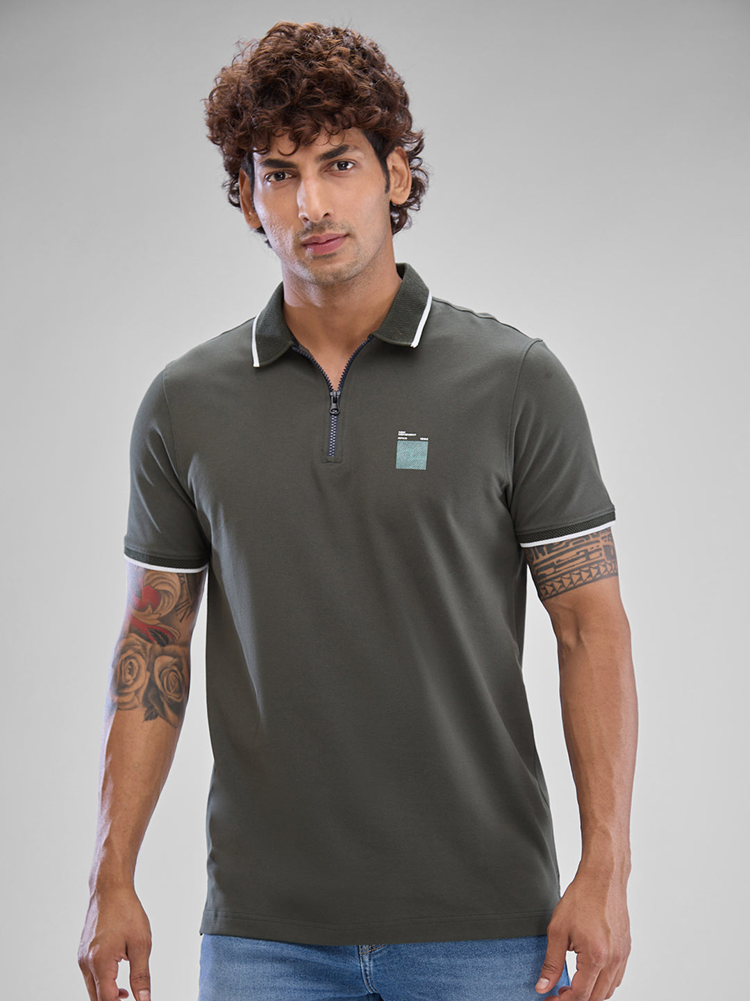 Spykar Cilantro Green Cotton Half Sleeve  Tshirt For Men