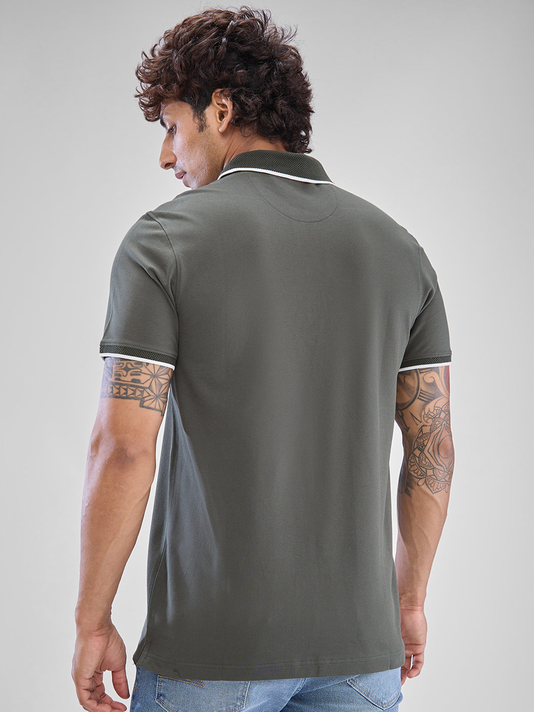 Spykar Cilantro Green Cotton Half Sleeve  Tshirt For Men