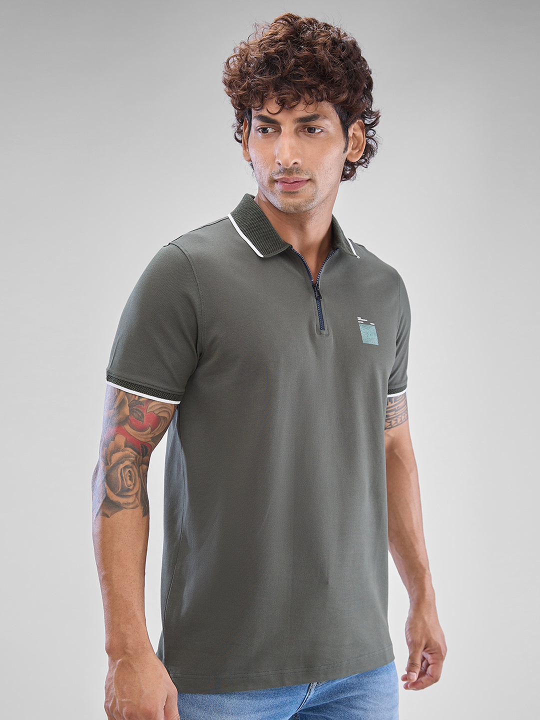 Spykar Cilantro Green Cotton Half Sleeve  Tshirt For Men