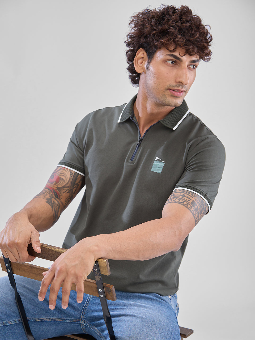 Spykar Cilantro Green Cotton Half Sleeve  Tshirt For Men