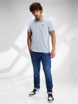 Men T-Shirt Solid Grey Slim Fit