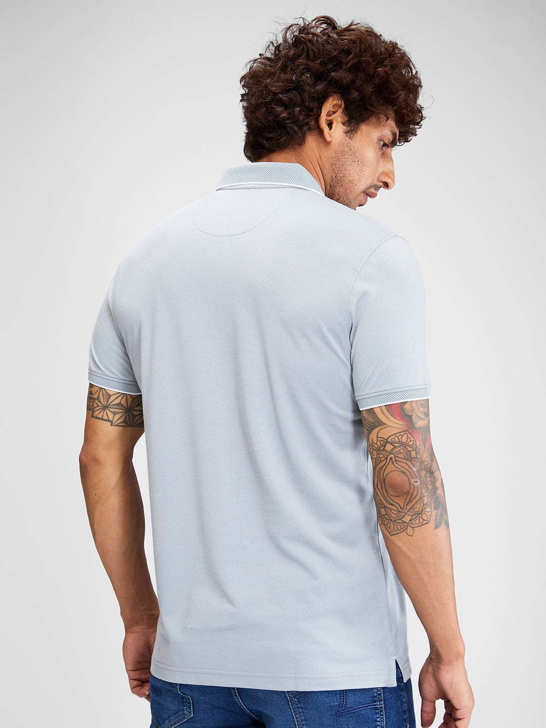 Men T-Shirt Solid Grey Slim Fit